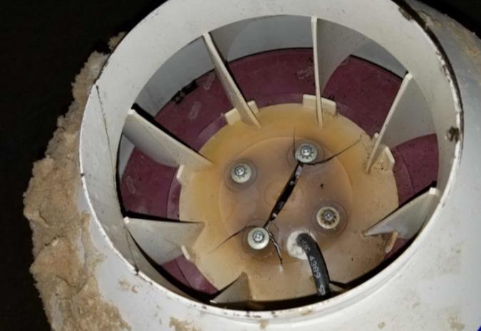 damaged radon pump, electrical fire hazard